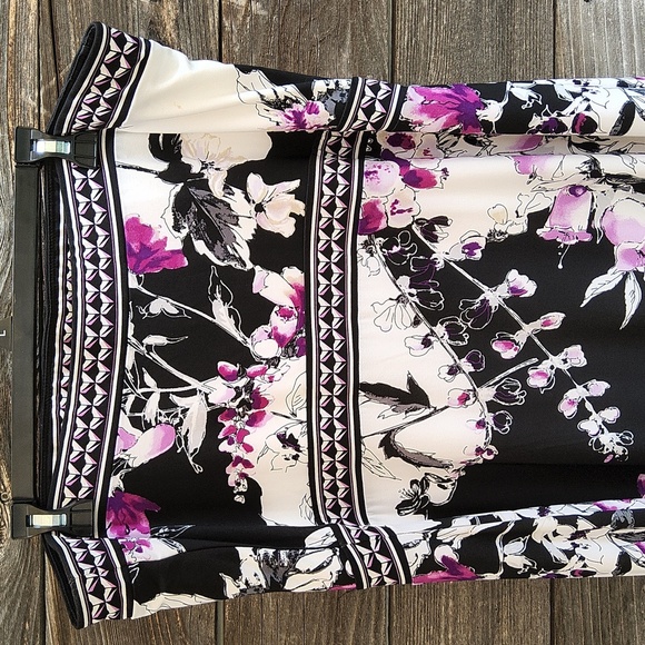 White House Black Market Black and Purple Floral Strapless Dress Size XL - Picture 7 of 12